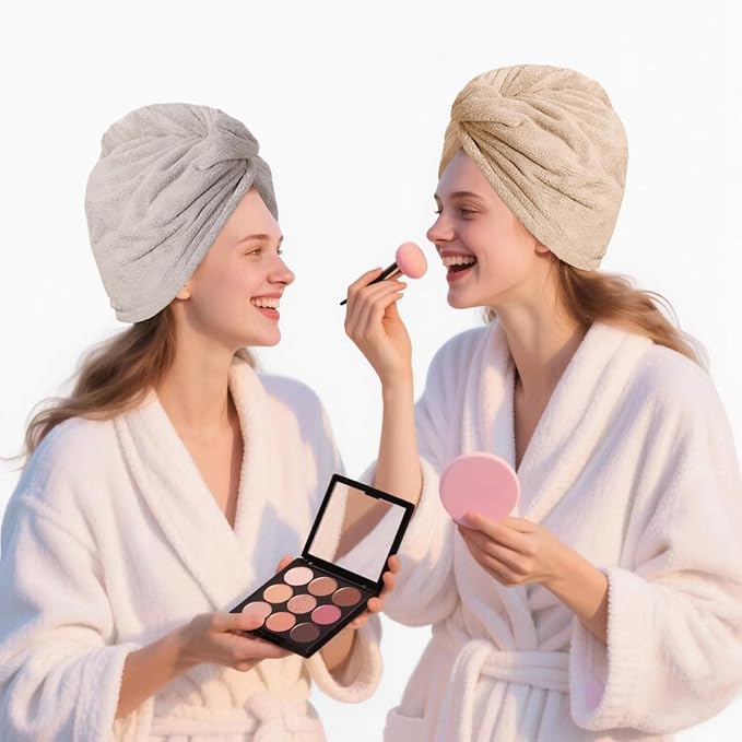 Microfiber Hair Drying Towel Wrap for Women, Hair Turbans Towel for Wet Hair,turbie Twist Hair Towels(The Color of the Picture is for Reference only) (Gray,Brown)