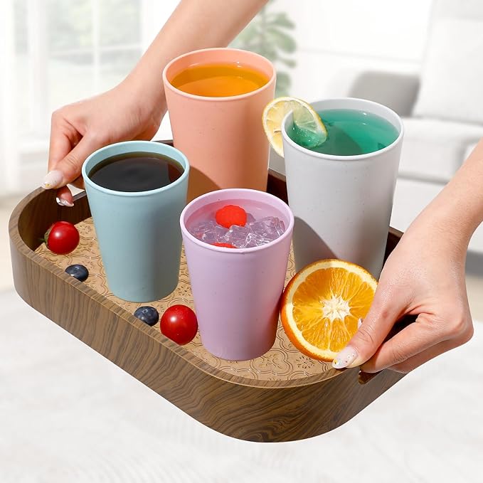 HEYCOME Set of 12 Wheat Straw Cups, 6 Pcs 20 oz & 6 Pcs 12 oz Unbreakable Drinking Cups, Reusable Plastic Cups Sets, Water Glasses Tumblers, Microwave & Dishwasher Safe, Bpa Free, 6 Colors