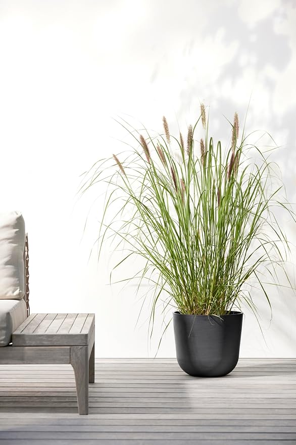 Ecopots Oslo Durable Modern Round Indoor/Outdoor Recycled-Based Composite Flower Pot Planter, Dark Grey, 10"