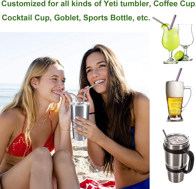 VEHHE Black Metal Straws Reusable Stainless Steel Straws with Cleaning Brush for 20/30 Oz for Yeti RTIC SIC Ozark Trail Tumblers (Black 2 Straight|2 Bent|1 Brush)