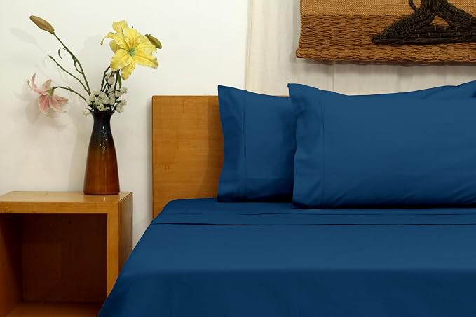 Organic Cotton Long Staple Silky Soft Single Pick Sateen Bed Sheet Set - Luxurious & Premium Hotel Quality - GOTS Certified - Solid Dyed (Moroccon Blue, King (U.S. Standard))