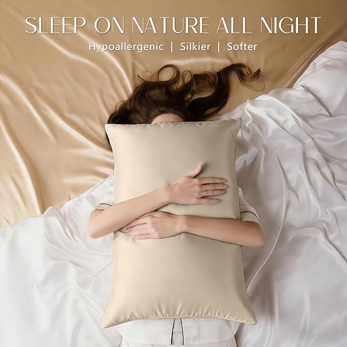 ZIMASILK 100% Pure Mulberry Silk Pillowcase for Hair and Skin Health,Soft and Smooth,Both Sides Premium Grade 6A Silk,600 Thread Count,with Hidden Zipper,1pc (King 20''x36'',Beige)
