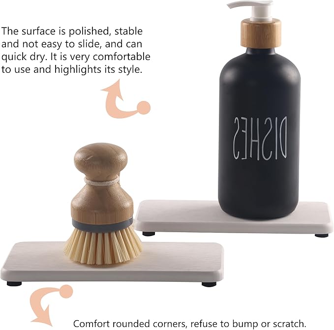NiuYichee 2 Pcs Water Absorbing Stone Trays, Kitchen/Bathroom Sink Soap Dish, Diatomite Tray Used for Hand Soap & Cosmetic Bottles in The Modern Home, 3.5" W x 7.1" L, White