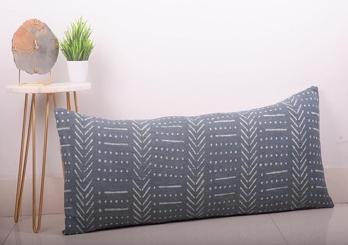 Trade Star Handloomed Pillow Cover 100% Cotton Pillow Cover Boho Pillow Cases Summer Farmhouse Rustic Home Decor Lumbar Back Rest Cushion Case Spring Decorative (Dark Grey Snow 14X36 INCHES)