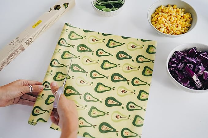SUPERBEE Beeswax Wrap Roll XL, Reusable Beeswax Wraps for Food, Wrap Roll, Reusable for Wrapping Vegetables, Cheese Paper, Bowl Covers and Sandwich Wrapping Paper, Pears - 35x13"