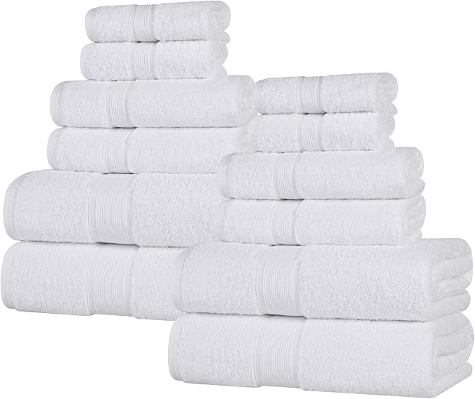 Superior Oregon Organic Cotton 12 Piece Towel Set, Heavyweight Towels for Bathroom Daily Use, Absorbent, Plush Eco-Friendly Bath Essentials, Includes 4 Bath, 4 Hand, 4 Face Towels, White