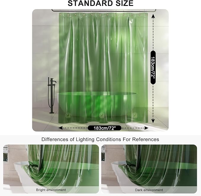 AmazerBath Shower Curtain Liner for Summer, 100% EVA Clear Green Heavy Duty Luxury Shower Curtain and Liner 2-in-1, 72x72 Plastic Weighted Shower Liner, 12 Rustproof Grommets & 3 Heavyweight Stones