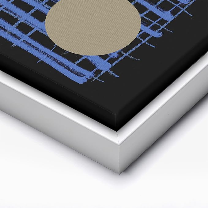 Monem Art Blue Grid Abstract Geometric Print - Modern Minimalist Art Poster - Wall Decor for Living Room, Bedroom or Office - 24x32 White Framed CANVAS Wall Art by Mareike Bohmer