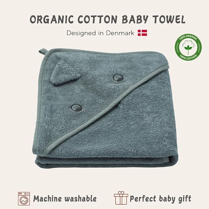 Hooded Baby Towel – 100% Organic Cotton Baby Bath Towels – Baby Boy Newborn Essentials - Super-Soft and Absorbent. (Dino - Tradewins)
