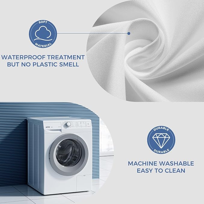 downluxe Waterproof Fabric Shower Curtain Liner, Soft Cloth Shower Liner with Magnets, Machine Washable & Hotel Quality Bathroom Curtain, 72" W x 74" L, White