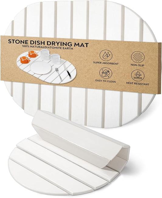 Large Stone Dish Drying Mat for Kitchen Counter ,Fast Drying Non-Slip Collapsible Dish Drying Mat ,Eco-Friendly Super Absorbent Diatomaceous Earth Mats for Dishes Bottles Cups Bathroom,24"(L)×16 (W)