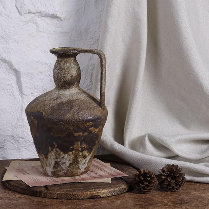 Wabi Sabi Rusty Vintage Vase, 9.8" Tall Wabi Sabi Decor Rustic Farmhouse Pottery Vase for Centerpiece, Textured Pottery Flower Vases for Home Decorative, Table, Living Room, Bedroom, Bathroom, Kitchen