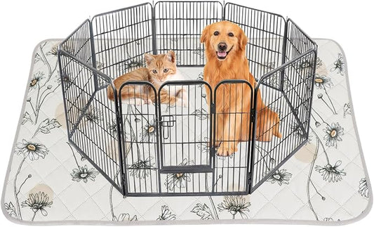IEUUMLER Washable Pee Pads for Dogs, 1 Pack Non-Slip & Waterproof Pack Whelping Pad, Reusable Washable Puppy Potty Training Pad with Fast Absorbent for Playpen EU007 (Beige Daisy, 63"X63"-1pcs)