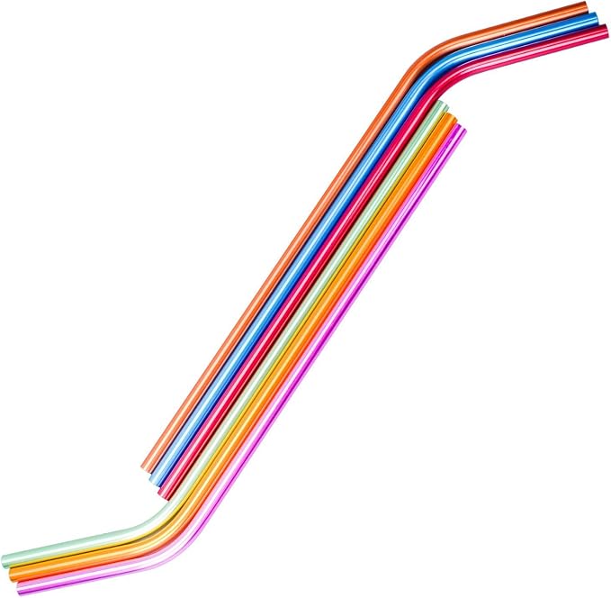 6Pcs 10.5"Drinking Straws, Stainless Steel Straws,, Reusable Metal Straws, Rainbow Colorful Straws for 20 30oz Stainless Tumblers Rumblers Cold Beverage, Free Cleaning Brush Included, Bent