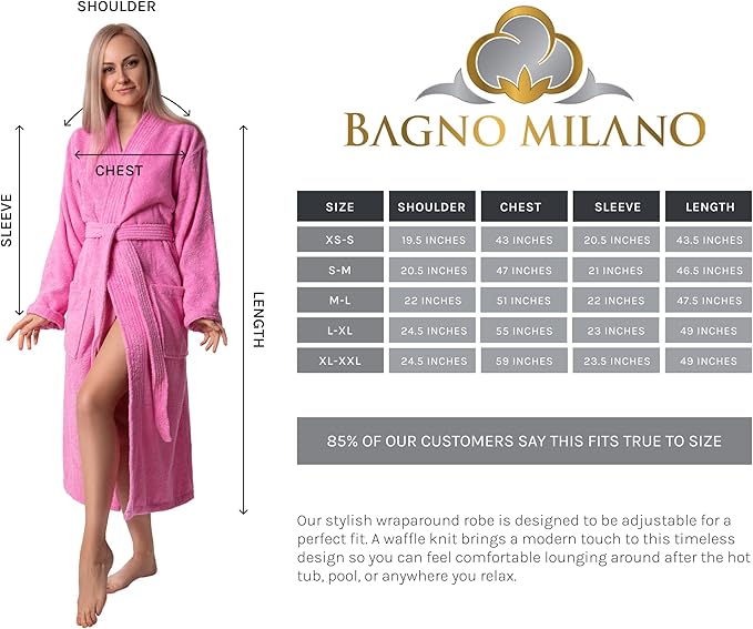 BAGNO MILANO Women's Robes, Waffle Robes For Women, Turkish Cotton Bathrobes For Women