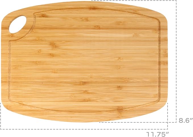 BambooMN Natural Bamboo Cutting Board w/Juice Groove and Hanging Hole - 11.75" x 8.63" x 0.4" - Vertical Cut - 30 Pieces