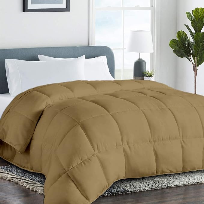 All Season Hypoallergenic Luxurious Down Alternative Cotton Comforter, Ultra-Soft 750 Fill-Power Oversized King Plus Size Measures 120" x 128", Taupe