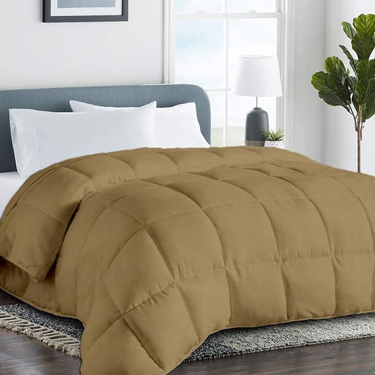 All Season Hypoallergenic Luxurious Down Alternative Cotton Comforter, Ultra-Soft 750 Fill-Power Eastern King Size Measure 118" x 110", Taupe