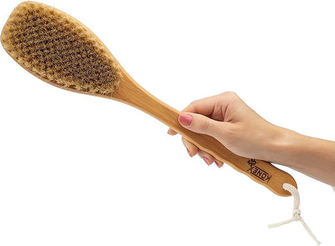 KONEX Bath Brush Set, Exfoliating Shower Scrubber, Dry Brushing Body Brush Set, Pore Opening, Beechwood Handle with Natural Bristle Large 15" Plus Small Face Brush (Pack of 5)