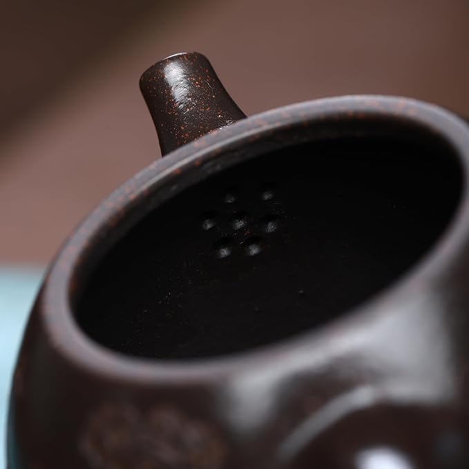Zisha Teapot, Chinese Yixing Clay Handmade Tea Pot 6.4 Oz, Infuse Brew Kung Fu Loose Leaf Tea Maker (Shipiao,Golden Black Clay)