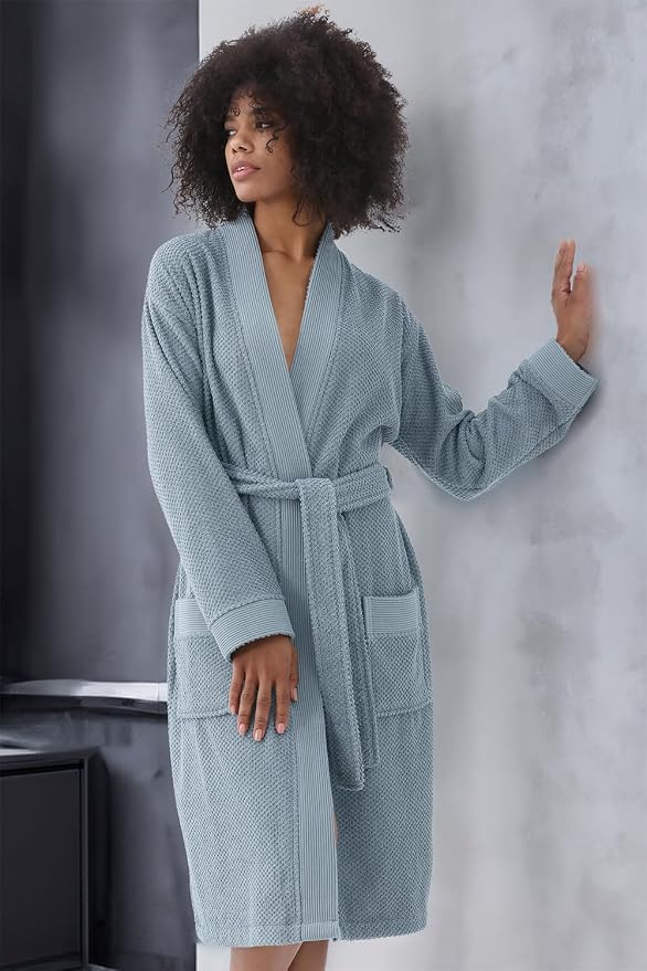 SEYANTE Turkish Cotton Bathrobe for Women - Organic GOTS Certified Terry Hooded Kimono Robe - Spa Quality Women's Cotton Robe
