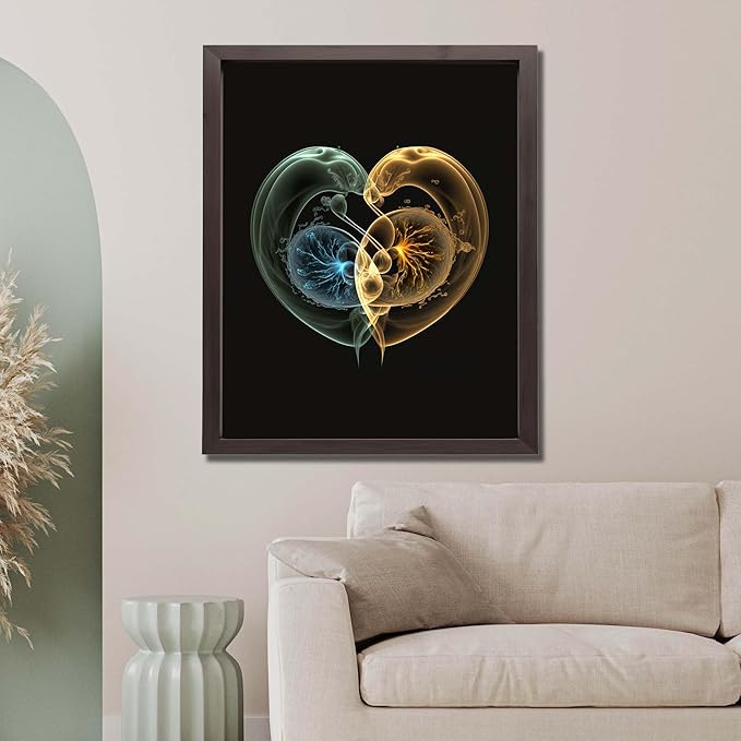 InkFlow Posters Abstract Heart Poster - Colorful Fractal Digital Art - Vibrant Green and Yellow Swirls for Living Room, Bedroom, Home - Modern Wall Decor - 18x24 Unframed Canvas Print