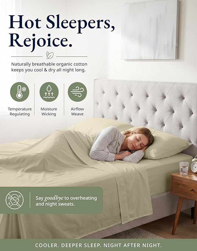 LANE LINEN Twin XL Fitted Sheet Set (No Flat Sheet) - 100% Organic Cotton Soft & Breathable Percale Weave Fitted Sheet Set for Added Comfort - 15'' Deep Pocket for Snug Fit - GOTS Certified - Linen