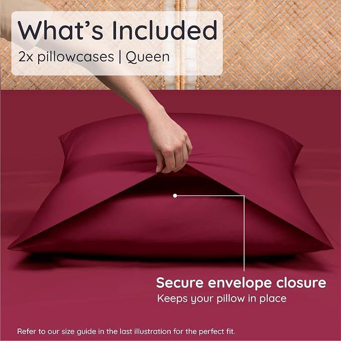 Bambaw 100% Viscose Derived from Bamboo Pillow Cases Queen Size Set of 2, Cooling Pillow Cases Queen Size, Breathable & Anti Acne Pillow Cases, Luxury Pillow Cases with Envelope Closure (Burgundy)