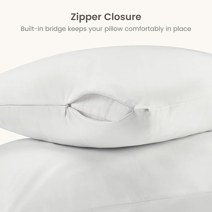 Bioweaves Organic Cotton Jersey Knit Waterproof Pillow Protector Covers with Zipper Closure – GOTS Certified Soft & Quite Pillow Encasement – Standard Size, 20 x 26 inches, Set of 2