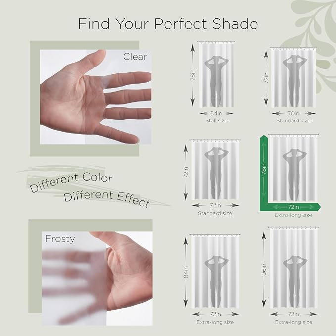 Stitch & Stone Shower Curtain Liner, Premium Medium Weight Durable Waterproof 6g PEVA for Bathroom with Weighted Magnets, Extra Long 72" x 78", Frosty 1 Pack