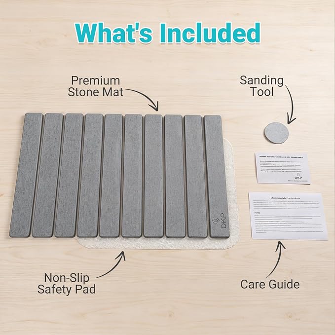Foldable Stone Bath Mat 23.6” x 15.3” – Diatomaceous Earth Shower Mat, Super Absorbent Quick Drying, Non-Slip Diatomite Bathroom Mat for Floor, Dish Drying Mat for Kitchen, Light Grey