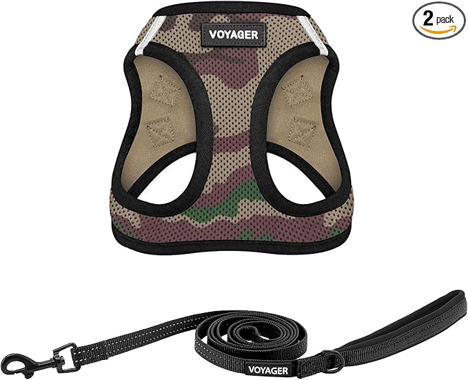 Best Pet Supplies Voyager Step-in Air All Weather Mesh Harness and Reflective Dog 5ft Leash Combo with Neoprene Handle, for Small, Medium and Large Breed Puppies - Army/Black Trim, XX-Small