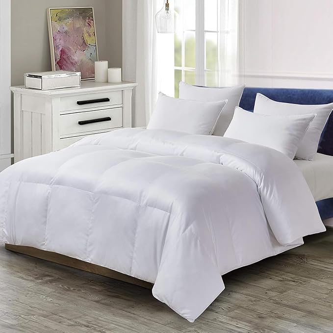 Blue Ridge Home Fashions Microfiber Light Weight Solid Duvet Insert Down Alternative All Season Bed Comforter-Hypoallergenic Polyester Fill Cooling, Cal King, White (120"x120")