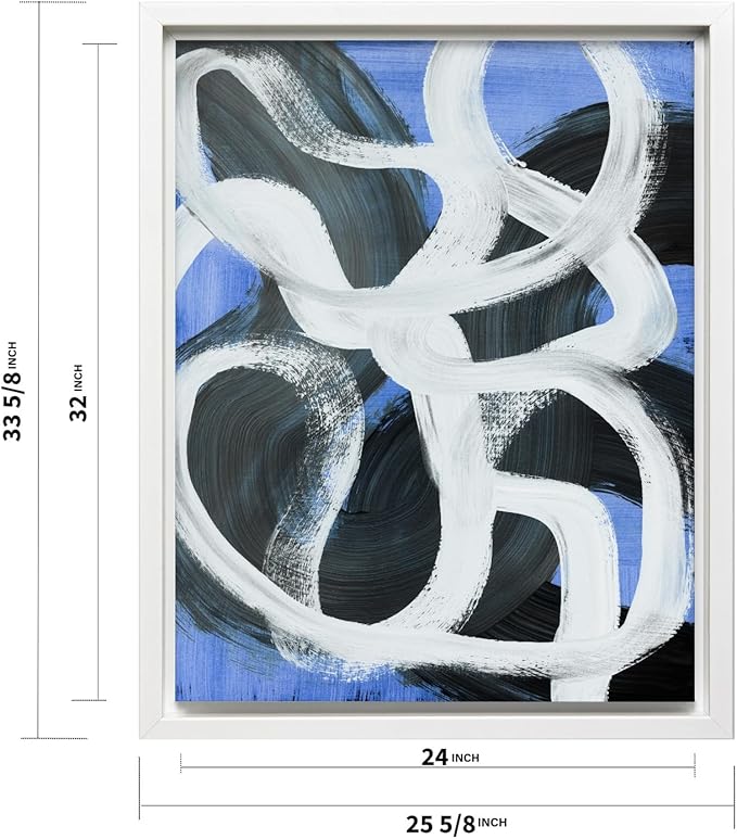 Monem Art Bold Blue Brushstroke Abstract Print - Modern Textured Line Art Poster - Wall Decor for Living Room, Bedroom or Office - 24x32 White Framed CANVAS Wall Art by Mareike Bohmer