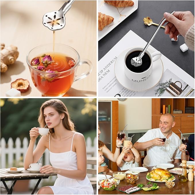 6.3'' Yerba Mate Straw, 6 Pcs Bombilla Metal Spoon Straws Stainless Steel Drinking Filter Straws, Reusable Bent Straw with Cleaning Brush, Removable Straw Spoon for Tea Cocktail coffee(Silver)