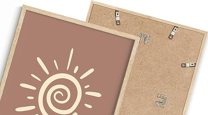 Abstract Spiral Sun Wall Art Swirl Sunburst Print Earth Tones Terracotta Tan Mid Century Modern 24x36 Inch Oak Wood Beige Framed Tribal Boho Decor for Living Room
