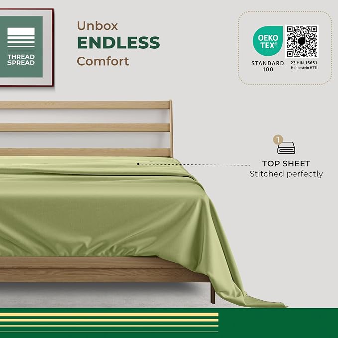 THREAD SPREAD 100% Organic Cotton Percale Flat Sheet Full Size - 1 PC Flat Sheet, Sage Green - Crisp, Cool and Strong Bed Linen, Top Sheets for Hot Sleepers, Luxury Breathable GOTS Certified Sheets