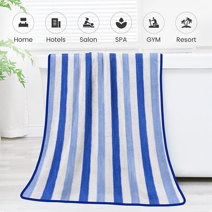 JML Bath Towels Set, Large Microfiber Bath Towel for Body, 2 Pack, 30" x 60", Oversized, Soft, Super Absorbent,Fast Drying, Perfect for Shower, Sauna, Gym, Sports, Fitness, Yoga, Cabana Stripe Blue