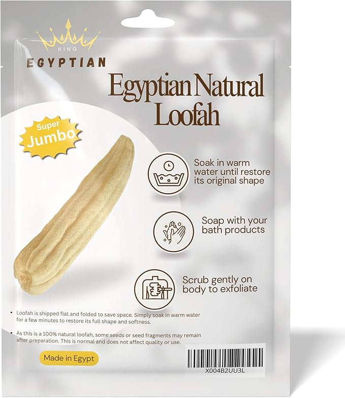 Whole Egyptian Loofah100% Natural Organic Loofah Exfoliating Scrubber for Shower, Natural Loofah Sponge Body Scrubber, for Men and Women (Super Jumbo 26"" - 30""), Cream White