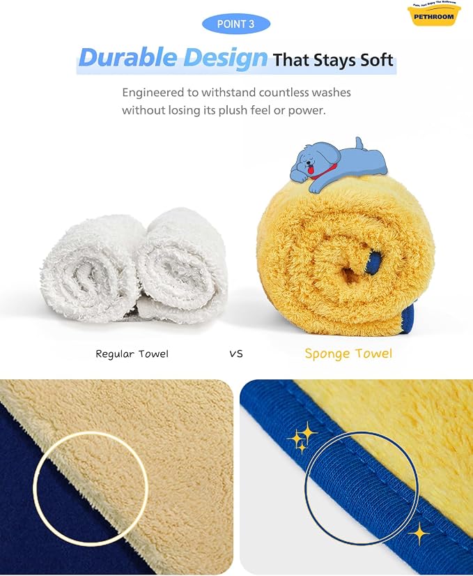 PETHROOM] Portable Pet Towel for Dogs & Cats | Professional Pet Dryer, Super Absorbent & Quick-Drying Dog Dryer | Lightweight, Durable, Ultra-Soft (Small) 8"x 8"