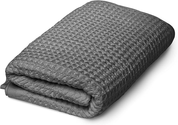 SUTERA - Silverthread Waffle Towel California - Grown Pima Cotton, Quick Drying, Ultra Soft, Lightweight and Absorbent - Waffle Weave Design - Luxury Towel (Hand, Grey) 16"x30"