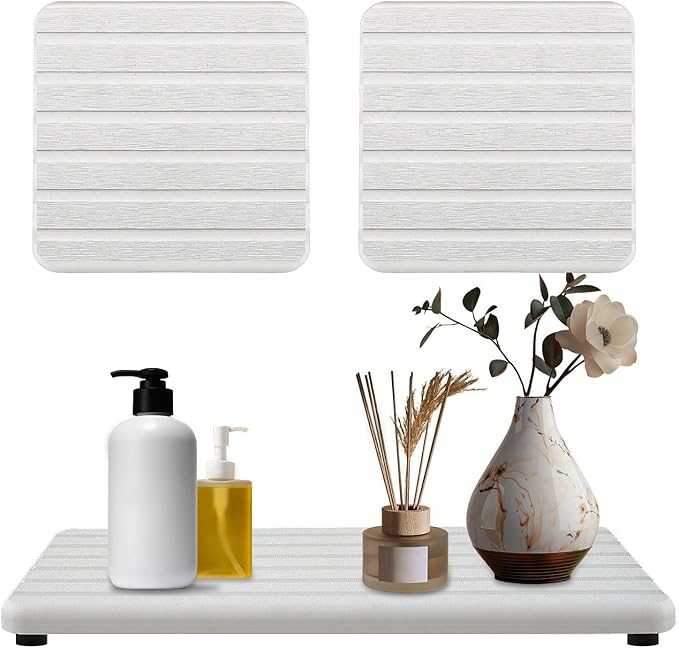3 PCS Premium Diatomite Coasters with Grooved Design - Thirsty Absorbent Stone Tray for Soaps Dish, Plants, Toiletries - Keep Bathroom & Kitchen Counter Top Dry & Tidy (8.3 x 3.9 & 3.9 x 3.9 Inches)