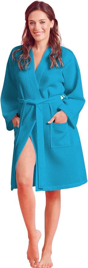 Soft Touch Linen Women's Kimono Waffle Robe-Luxurious & Absorbent & Quick Dry-Cotton & Polyester Blend