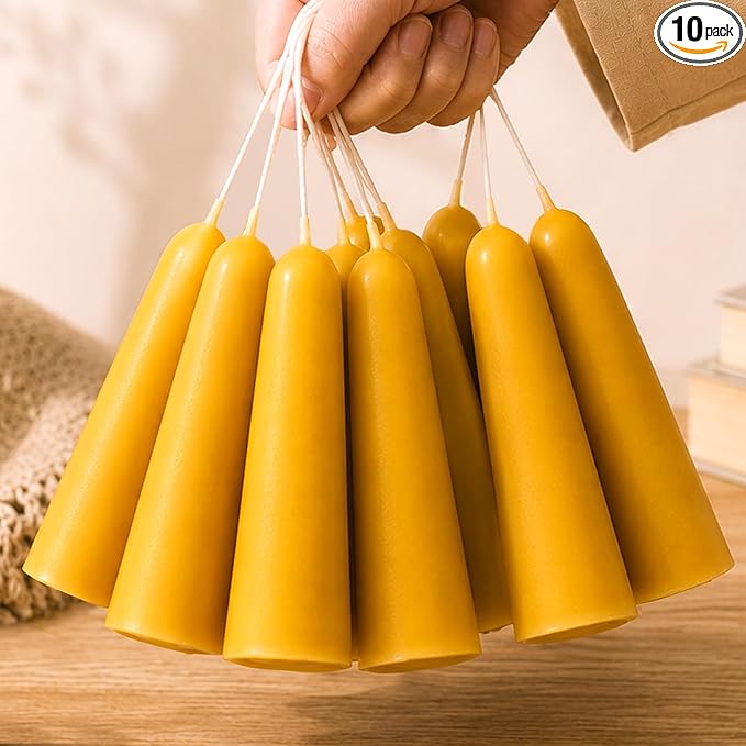 10 Pack Natural Beeswax Taper Candles, 1.3×4.3 Inch Bees Wax 7.5 Hours Long Burning Time, Eco-Friendly Non-Toxic Smokeless Handmade 100% Pure Beeswax, for Home Decor, Meditation, Relaxation & Gifts