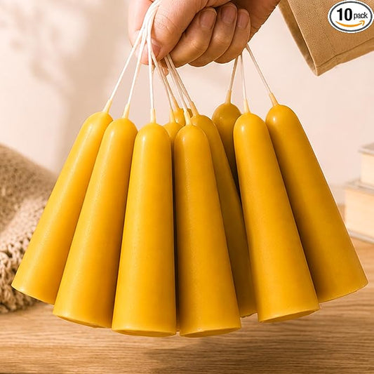 10 Pack Natural Beeswax Taper Candles, 1.3×4.3 Inch Bees Wax 7.5 Hours Long Burning Time, Eco-Friendly Non-Toxic Smokeless Handmade 100% Pure Beeswax, for Home Decor, Meditation, Relaxation & Gifts