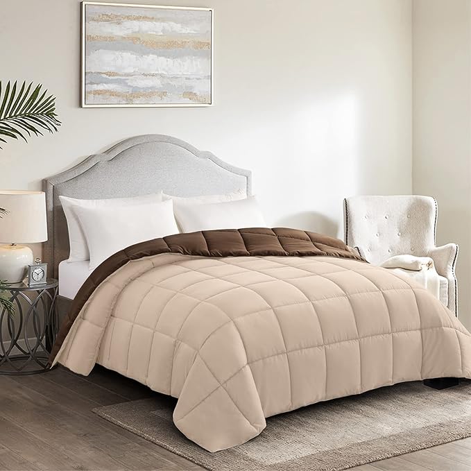 Homelike Moment Twin Comforter Duvet Insert - Brown Down Alternative Bed Comforter Twin Size, Lightweight Bedding Comforters Quilted Soft All Season Reversible Chocolate Brown/Beige