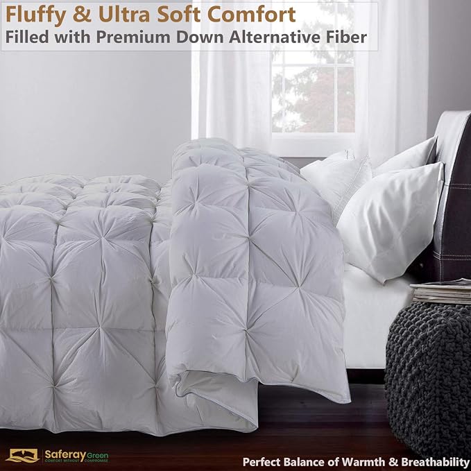 Palatial King Down Alternative Comforter 120x98 Inch Silver – 500 GSM Ultra Soft Breathable, Luxury Pintuck Pinch Pleat, All Season Duvet Insert with Corner Tabs, Machine Washable