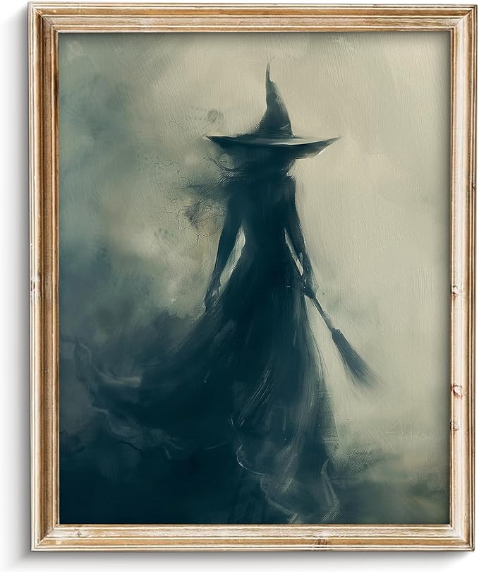 Vodefoad Vintage Witch Wall Art Halloween Decor, Retro Gothic Witch Print, Spooky Witch in Dark Forest Canvas Prints for Wall Decor, Vintage Moody Halloween Wall Art | Witchy Cottage Fall Halloween Decor for Gallery, Living Room, Bathroom, Bedroom,Holi...