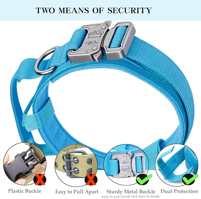 Tactical Dog Collar Adjustable Military Nylon Dog Collar with Control Handle and Heavy Duty Metal Buckle for Medium and Large Dogs (Blue,S)