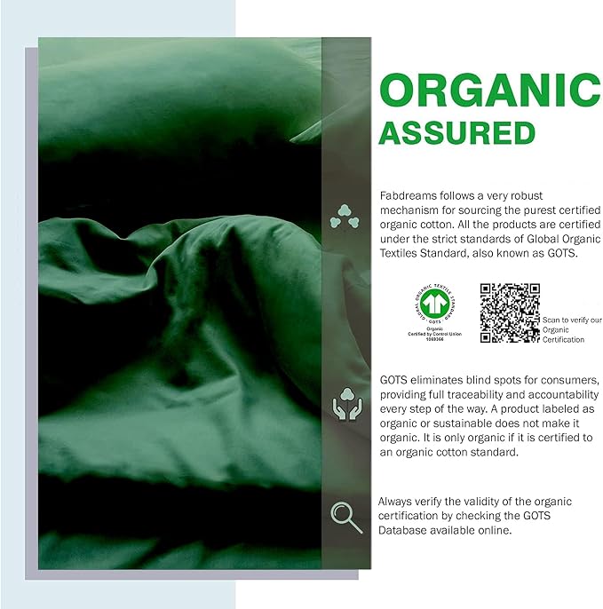 FABDREAMS 100% Organic Cotton King Pillowcases | 400 Thread Count | Luxury Hotel Collection |GOTS Certified Long Staple Cotton|Smoother Than Egyptian Cotton|Set of 2-20" x 40"|Forest Green
